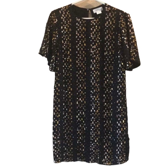 NWT! Anthropologie Velvet By Graham & Spencer Vivi Sequin Dress Black/Gold Small - Picture 5 of 8